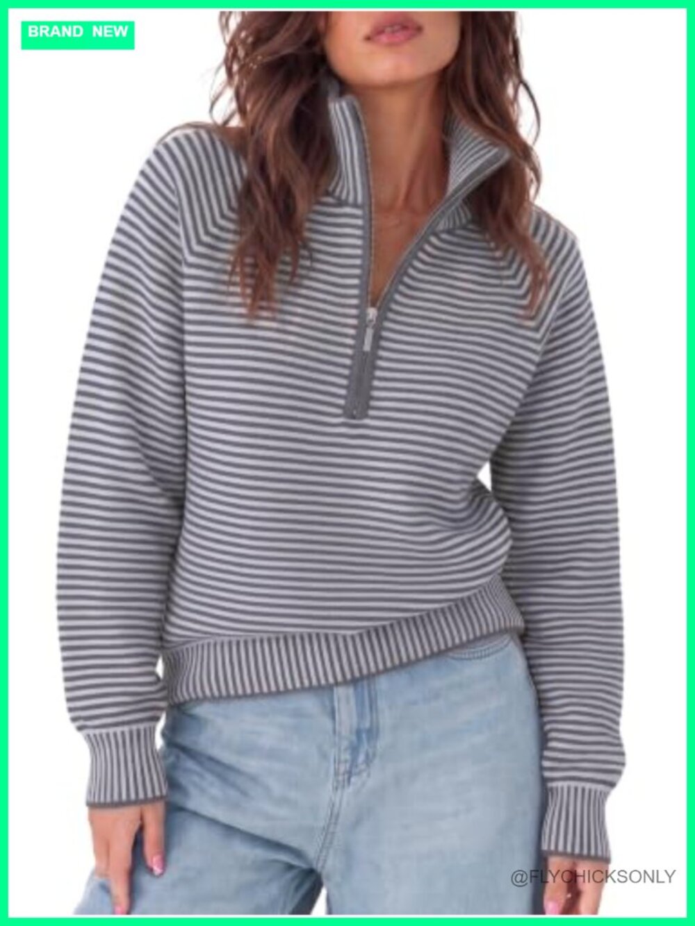 Fisoew Women's Quarter Zip Oversized Knit Sweater Pullover Casual Fall
